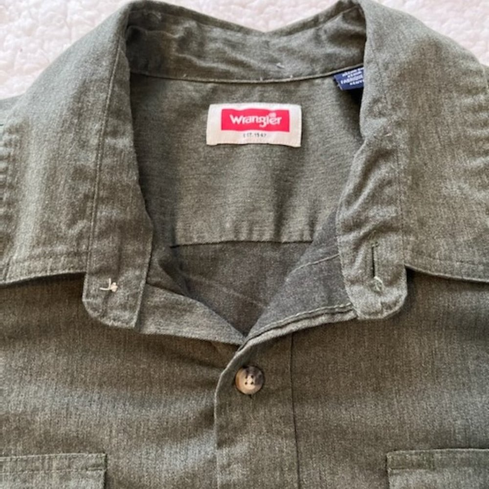 Wrangler Khaki Green Large Men's Long Sleeve Shirt